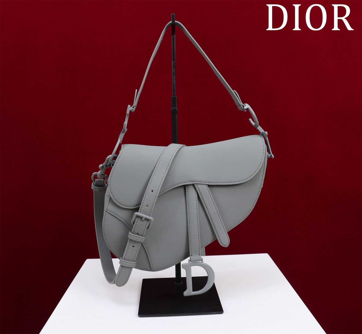 Saddle Bag with Strap Gray Ultramatte Calfskin